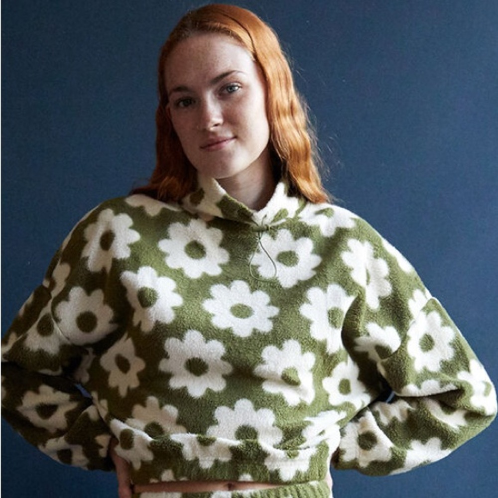 PacSun Green and Cream Floral Teddy Jacket